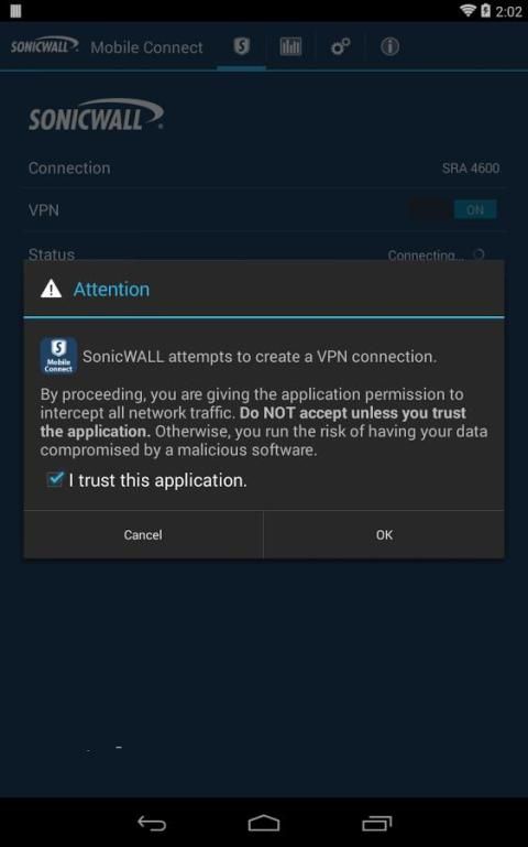 Sonicwall mobile connect not working
